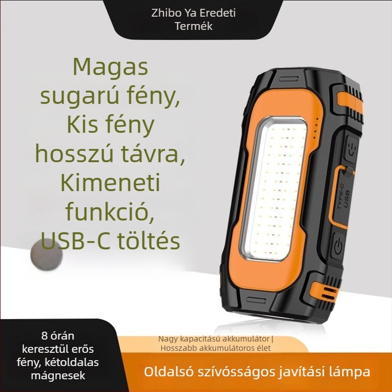 X103 hordozható munka lámpa: kettős mágneses rendszer, kettős LED fény, nagy kapacitású akkumulátor, 100 órás üzemidő, sátor javítás