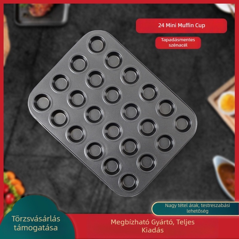 Nem tapadó 24 rekeszes mini sütőforma, kör alakú, szénacél Teflon bevonattal, mini sütemények és pudingok készítésére