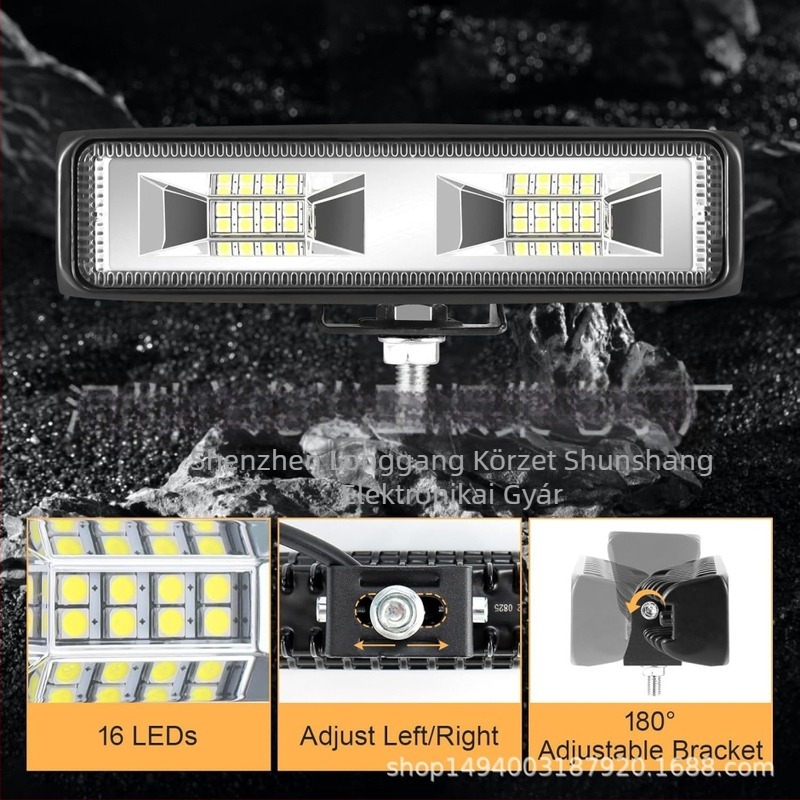 Autó és motorkerékpár munkalámpa, 16 LED, 48W, 12-60V, 1000lm, 6500K