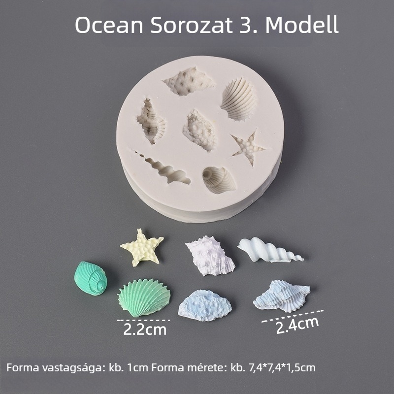 Óceáni kagyló, csillaghal és kagyló motívumos kerek szilikon forma fondant és csokoládé tortadíszítéséhez