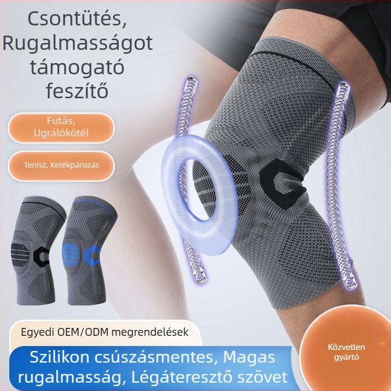 Szilikon rugós támaszú térdvédő edzéshez és sporthoz, nyomásvédő és ütéscsillapítás