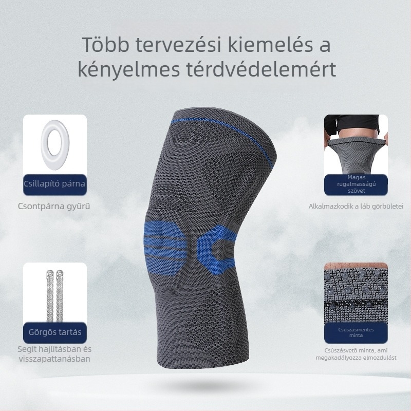 Szilikon rugós támaszú térdvédő edzéshez és sporthoz, nyomásvédő és ütéscsillapítás