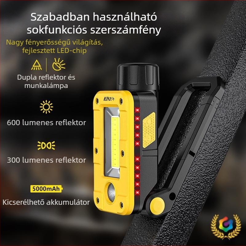 LED mágneses munkalámpa autóreparációhoz, újratölthető, 10W, 3.7V
