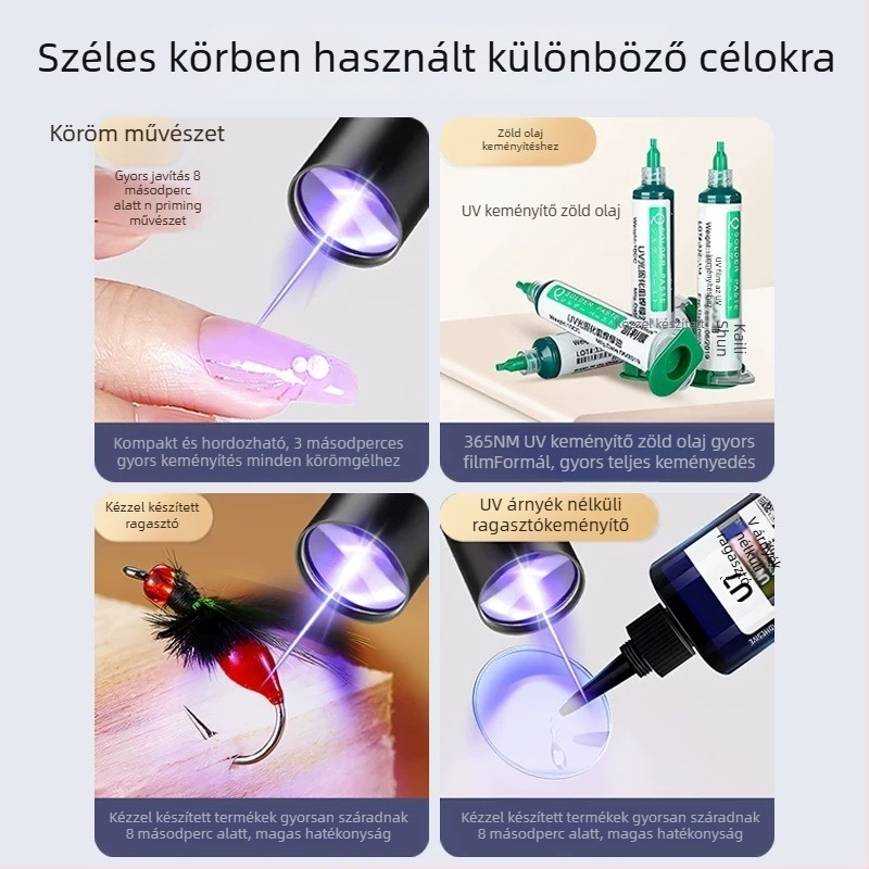 UV ragasztó megkötő lámpa 365 nm — mini LED zseblámpa, 5W, 1200 mAh újratölthető akkumulátor, hordozható mindennapi használatra