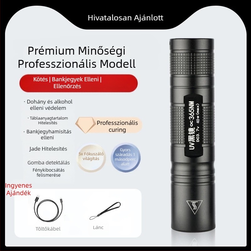 UV ragasztó megkötő lámpa 365 nm — mini LED zseblámpa, 5W, 1200 mAh újratölthető akkumulátor, hordozható mindennapi használatra