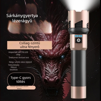 A68 LED zseblámpa teleszkópos zoommal – 20W, 5000mAh, üzemidő 4–9 óra
