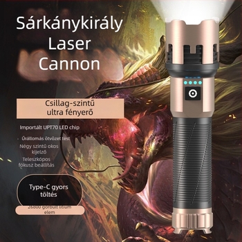 A68 LED zseblámpa teleszkópos zoommal – 20W, 5000mAh, üzemidő 4–9 óra