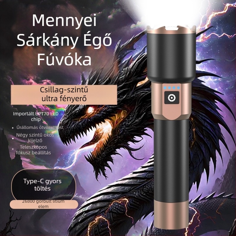 A68 LED zseblámpa teleszkópos zoommal – 20W, 5000mAh, üzemidő 4–9 óra
