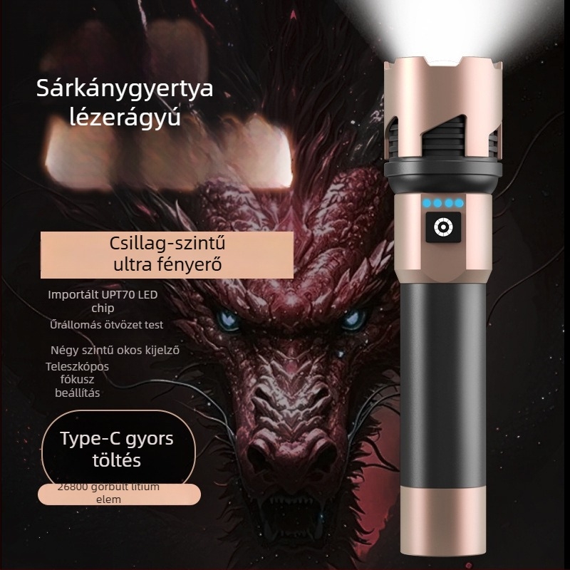 A68 LED zseblámpa teleszkópos zoommal – 20W, 5000mAh, üzemidő 4–9 óra