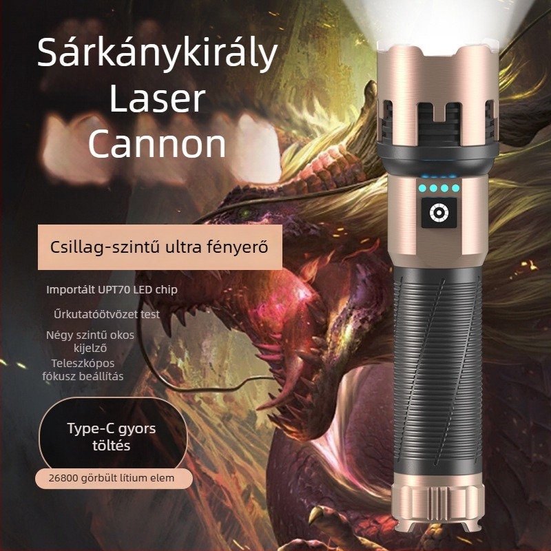 A68 LED zseblámpa teleszkópos zoommal – 20W, 5000mAh, üzemidő 4–9 óra
