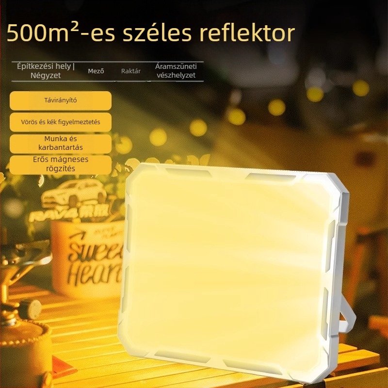 LED munkalámpa mágneses alapzattal, újratölthető, nagy fényerővel, építkezésekhez és kempingezéshez