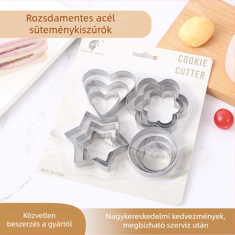 12 darabos rozsdamentes acél süteményformák szív alakú mintával sütéshez