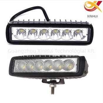 LED munka lámpa autóhoz és motorkerékpárhoz, 6 LED egy sorban, 18W, 12-24V, 1200lm, 6000K, alumíniumötvözet