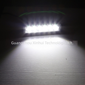 LED munka lámpa autóhoz és motorkerékpárhoz, 6 LED egy sorban, 18W, 12-24V, 1200lm, 6000K, alumíniumötvözet