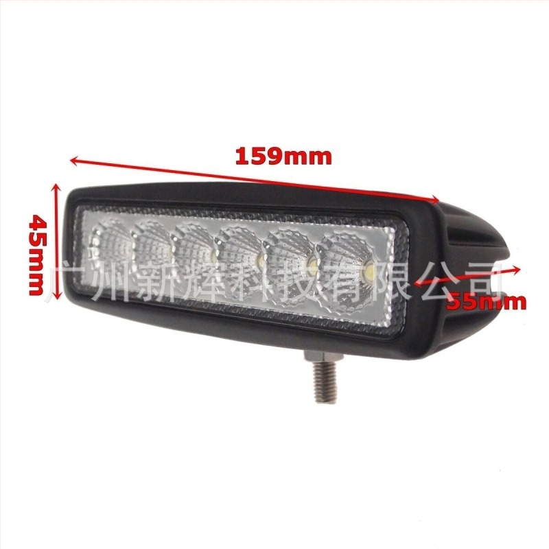 LED munka lámpa autóhoz és motorkerékpárhoz, 6 LED egy sorban, 18W, 12-24V, 1200lm, 6000K, alumíniumötvözet