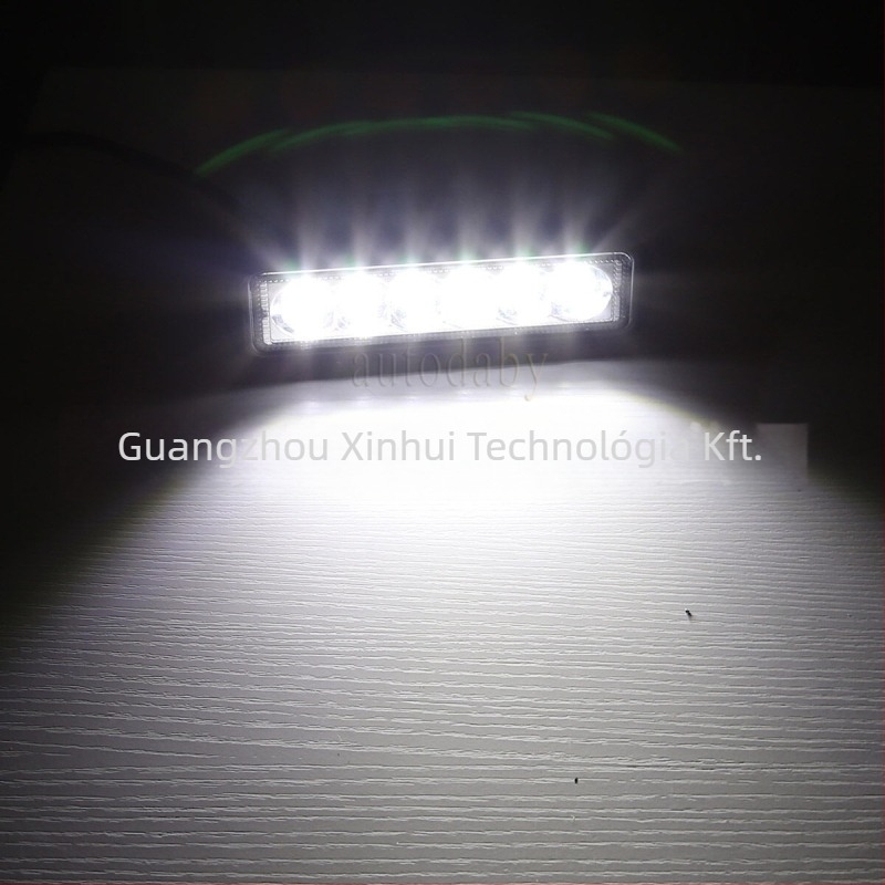 LED munka lámpa autóhoz és motorkerékpárhoz, 6 LED egy sorban, 18W, 12-24V, 1200lm, 6000K, alumíniumötvözet