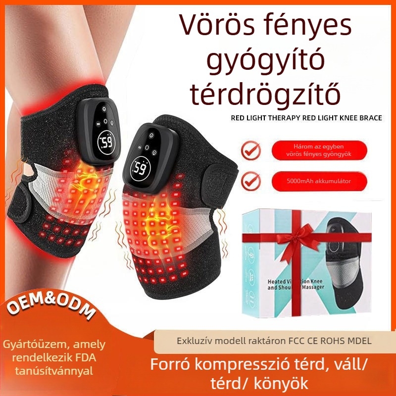 Térdpárnák vörös fényes melegítő masszázzsal, 45–65°C, 7,5 W, DC5V/2A, vezeték nélküli