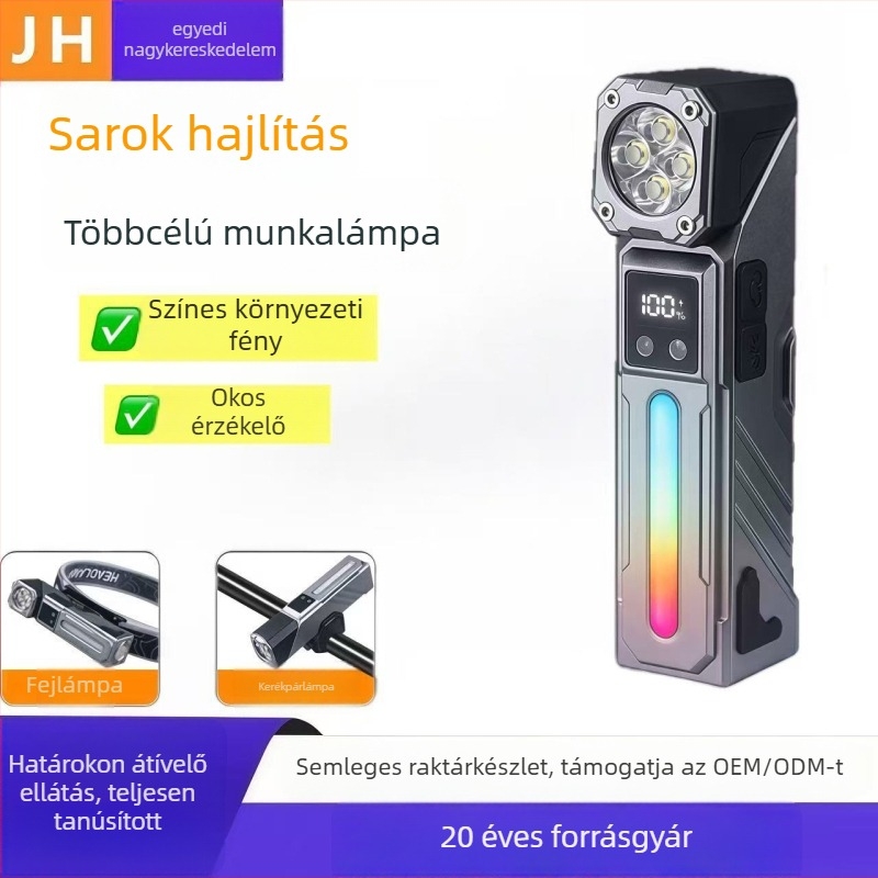 Mini LED elemlámpa, újratölthető, kézi hajtás, 1800 mAh, 10W, fényhatótáv 50–100 m