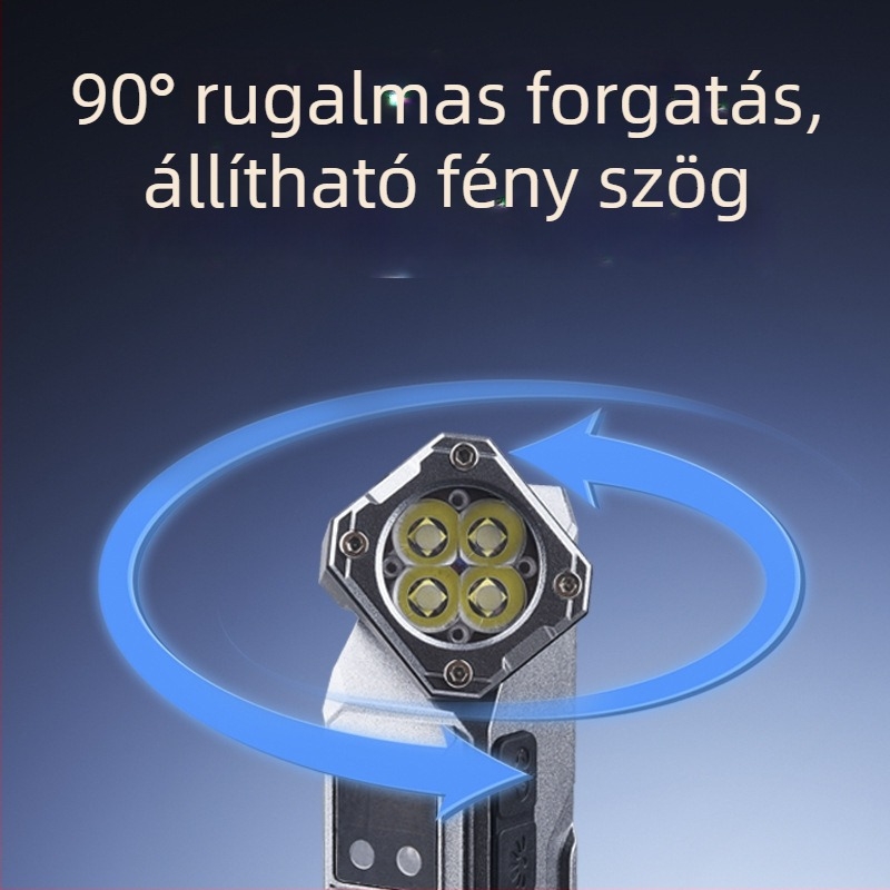 Mini LED elemlámpa, újratölthető, kézi hajtás, 1800 mAh, 10W, fényhatótáv 50–100 m