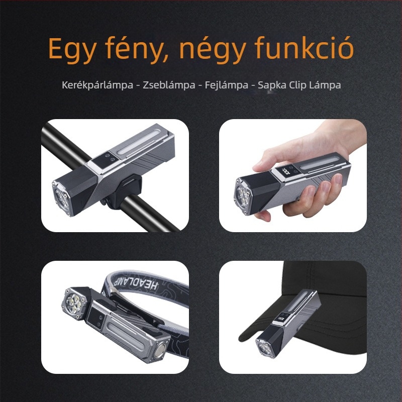 Mini LED elemlámpa, újratölthető, kézi hajtás, 1800 mAh, 10W, fényhatótáv 50–100 m