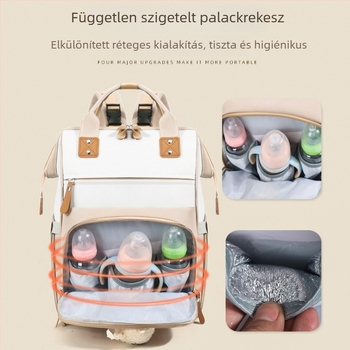 Nagy kapacitású anyuka táska, többfunkciós anya-gyerek táska, lélegző Oxford szövet, légpárnás vállpántok