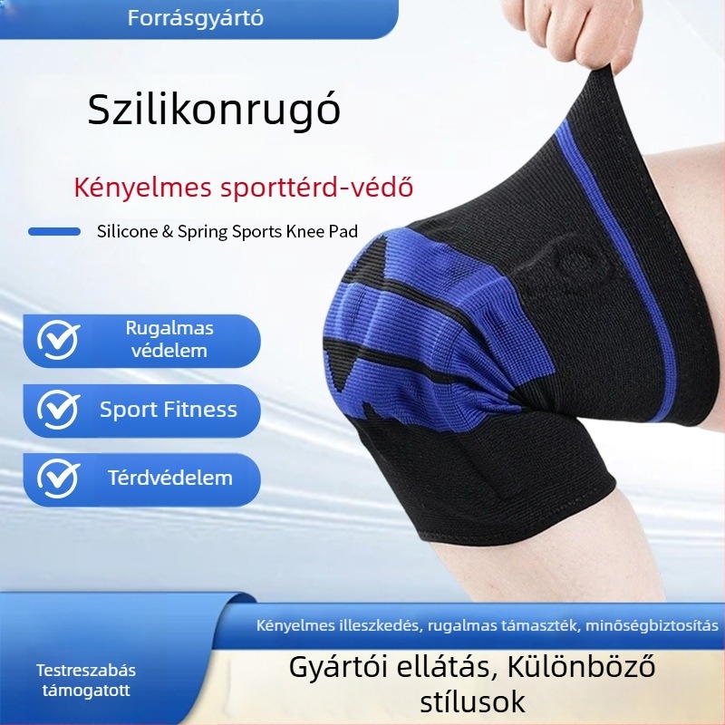 Térdvédők szilikon ütéscsillapítással és rugó-támogatással kerékpározáshoz, futáshoz, kosárlabdához és hegymászáshoz
