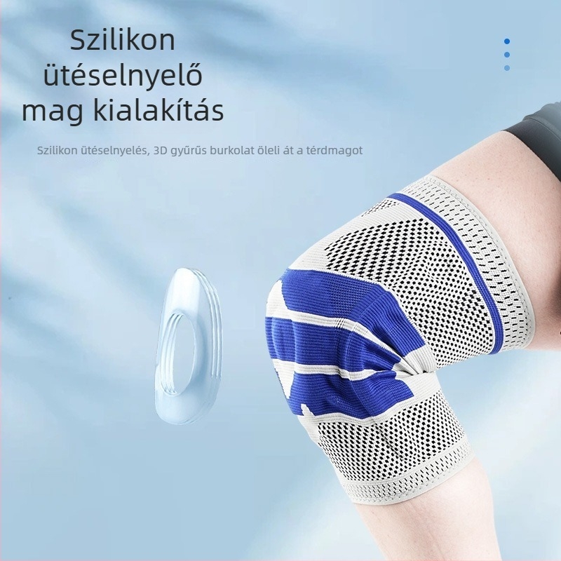 Térdvédők szilikon ütéscsillapítással és rugó-támogatással kerékpározáshoz, futáshoz, kosárlabdához és hegymászáshoz