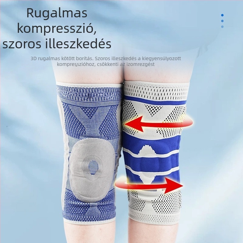 Térdvédők szilikon ütéscsillapítással és rugó-támogatással kerékpározáshoz, futáshoz, kosárlabdához és hegymászáshoz