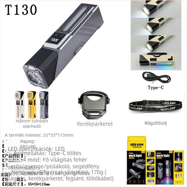 Nothing mágneses LED autóklipszlámpa — 4 az 1-ben saroklámpa, mini akkumulátor kijelzővel, 5W, LED+COB, 1800mAh, vízálló, 240–350 lm, 100–200 m hatótáv, három szín