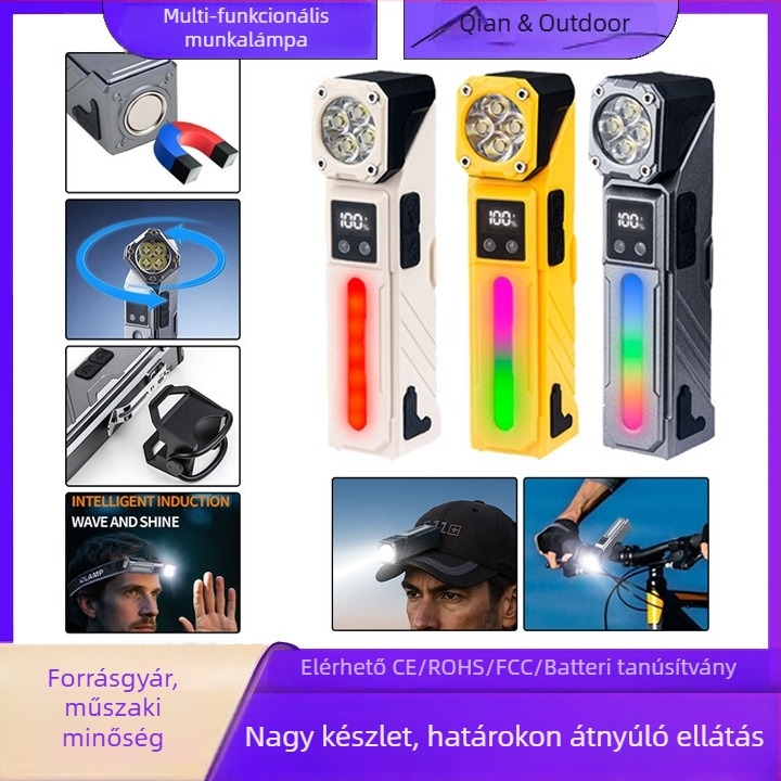 Nothing mágneses LED autóklipszlámpa — 4 az 1-ben saroklámpa, mini akkumulátor kijelzővel, 5W, LED+COB, 1800mAh, vízálló, 240–350 lm, 100–200 m hatótáv, három szín
