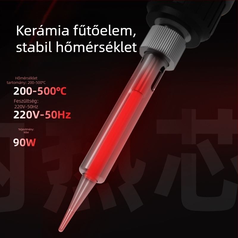 Deli digitális kijelzővel ellátott forrasztópáka állítható hőmérséklettel, 90W, 200–500°C, hegyes csúcs
