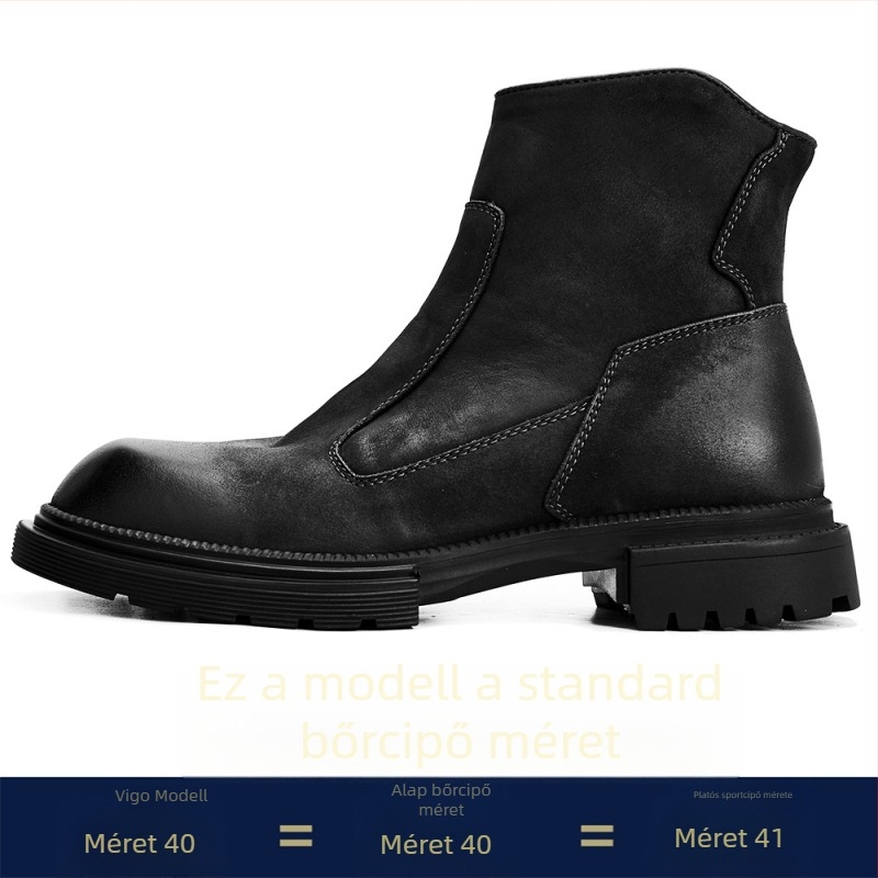 Férfi Martin csizma valódi bőrből, oldalsó cipzár, gumitalp, kerek orr, középmagas sarkú 3–5 cm