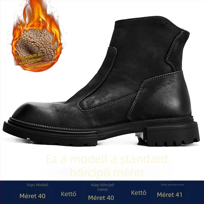 Férfi Martin csizma valódi bőrből, oldalsó cipzár, gumitalp, kerek orr, középmagas sarkú 3–5 cm