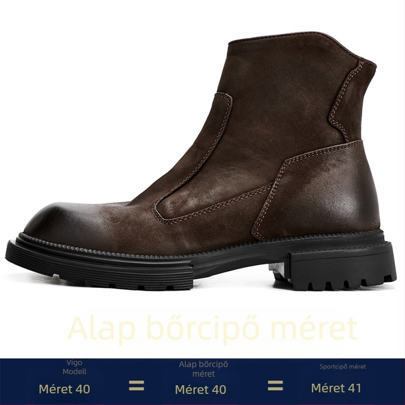 Férfi Martin csizma valódi bőrből, oldalsó cipzár, gumitalp, kerek orr, középmagas sarkú 3–5 cm