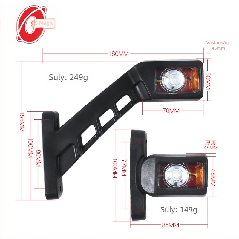 Kamion LED oldalsó fény, 12V/24V, műanyag ház, Double Qi, alkatrész 20247273