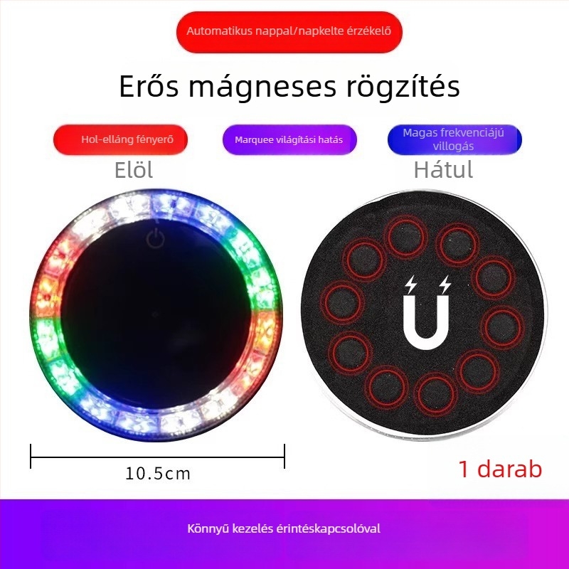 LED hátsó lámpa járművekhez • Napelemes • Mágneses rögzítés • ABS ház • Kompatibilis teherautóval, autóval, triciklussal és villamossal