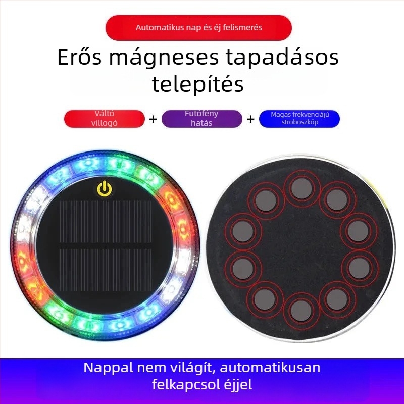 LED hátsó lámpa járművekhez • Napelemes • Mágneses rögzítés • ABS ház • Kompatibilis teherautóval, autóval, triciklussal és villamossal