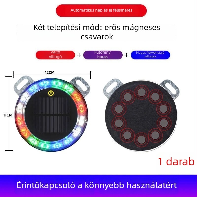 LED hátsó lámpa járművekhez • Napelemes • Mágneses rögzítés • ABS ház • Kompatibilis teherautóval, autóval, triciklussal és villamossal
