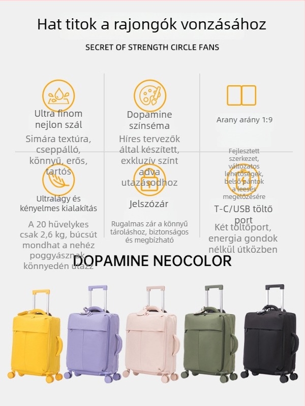 Ultra-light nylon kabinbőrönd univerzális kerekekkel, cipzáras zárás, 2,6 kg, vízálló, lakattal zárható