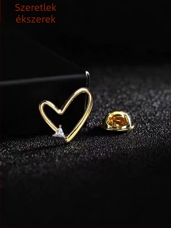 Szív alakú kitűző gyémánt-beállítással, cinkötvözetből, uniszex, eredeti dizájn