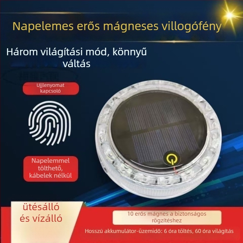 Kamion hátsó lámpa napenergiával, lopás elleni védelemmel, erős mágnes és figyelmeztető villanófény