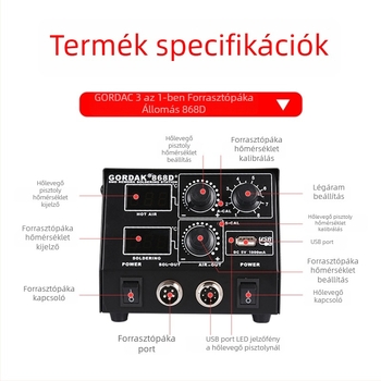 Gordak 868D forrólevegős forrasztóállomás – elektronikai felhasználás, tömeg 2.92