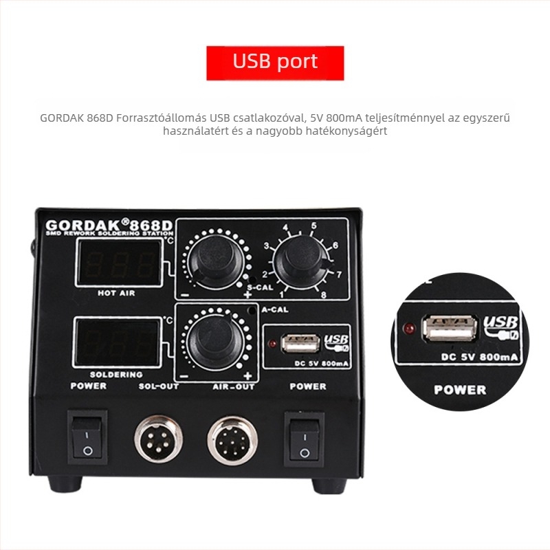 Gordak 868D forrólevegős forrasztóállomás – elektronikai felhasználás, tömeg 2.92