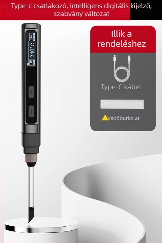 USB-töltéses hordozható forrasztópáka Li-ion akkumulátorral, intelligens digitális kijelző, 12V-os elektromos fűtés