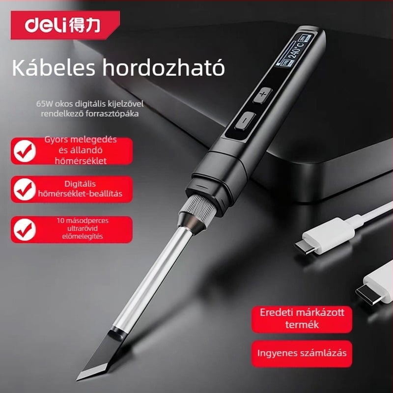 USB-töltéses hordozható forrasztópáka Li-ion akkumulátorral, intelligens digitális kijelző, 12V-os elektromos fűtés