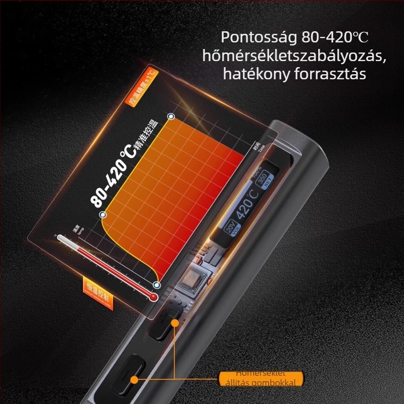 USB-töltéses hordozható forrasztópáka Li-ion akkumulátorral, intelligens digitális kijelző, 12V-os elektromos fűtés