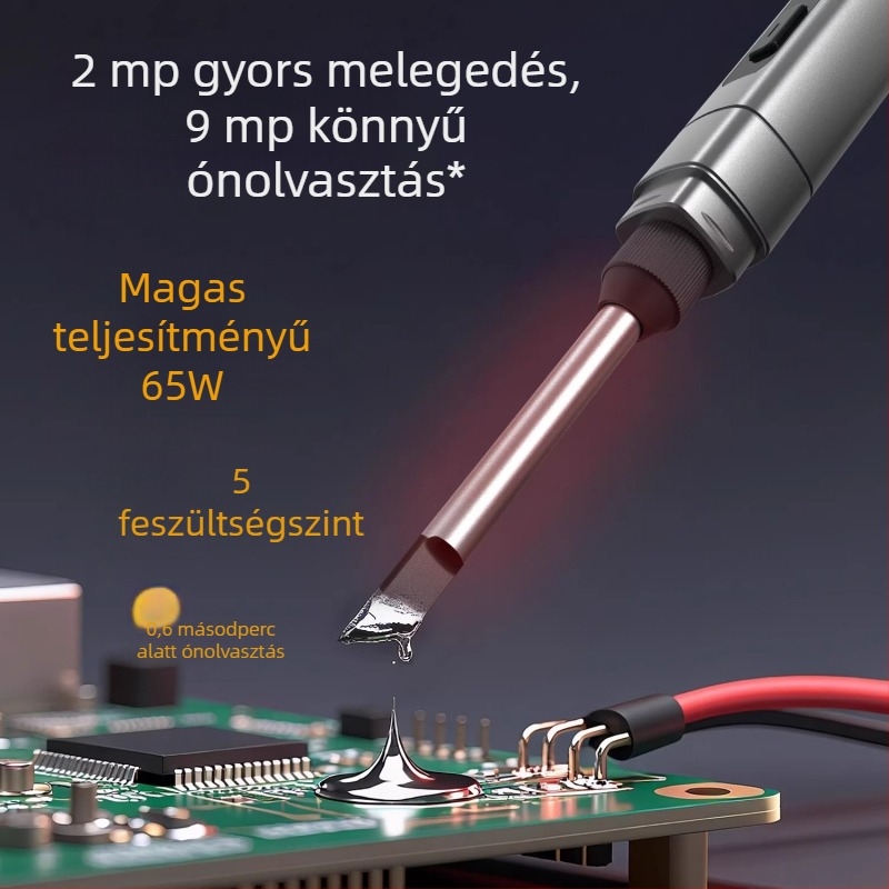 USB-töltéses hordozható forrasztópáka Li-ion akkumulátorral, intelligens digitális kijelző, 12V-os elektromos fűtés