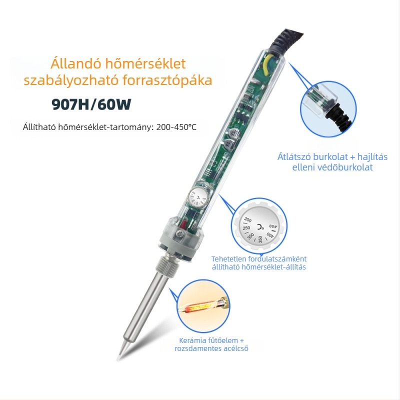 Ipari forrasztópáka belső fűtéssel, állítható hőmérséklet, 60W, 220V, műanyag fogantyúval, tartalmazza a forrasztóhegyet