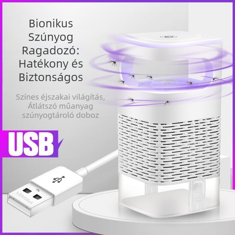 Fotokatalitikus szúnyogriasztó LED lámpa, rögzített, fényhullám vonzza a szúnyogokat, ABS ház