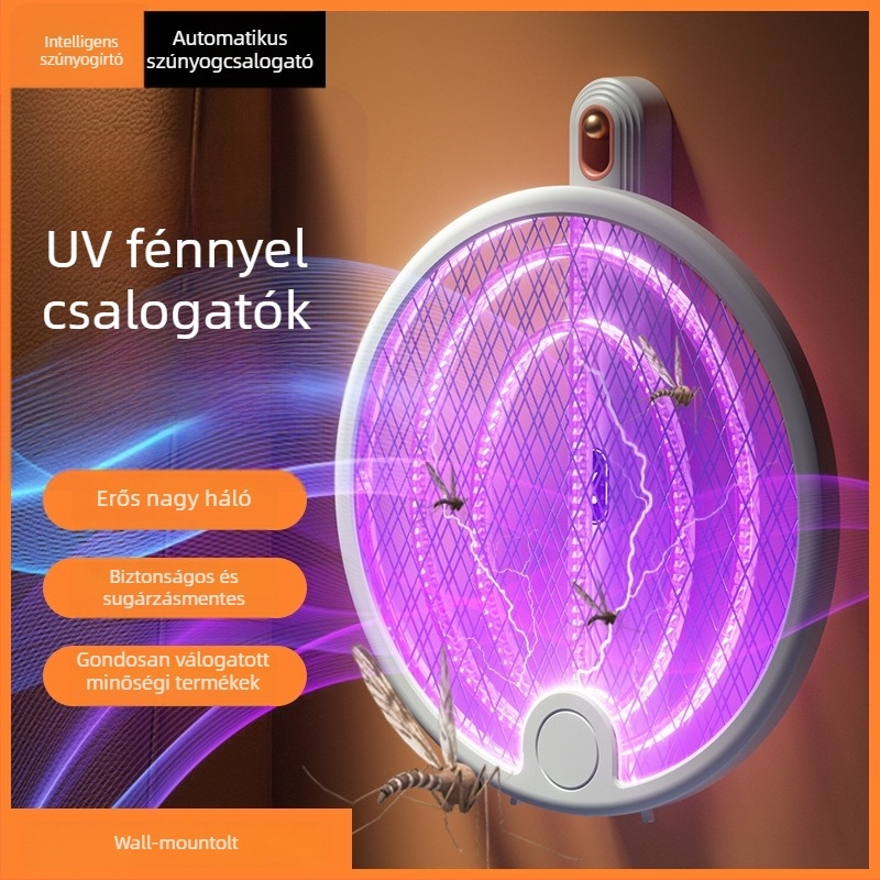 3‑in‑1 elektromos szúnyogirtó: ütközéses vágás, csapda és UV-lámpa, USB-töltés, összehajtható, beépített 1001–1600 mAh akkumulátor, 11–20 m² területhez